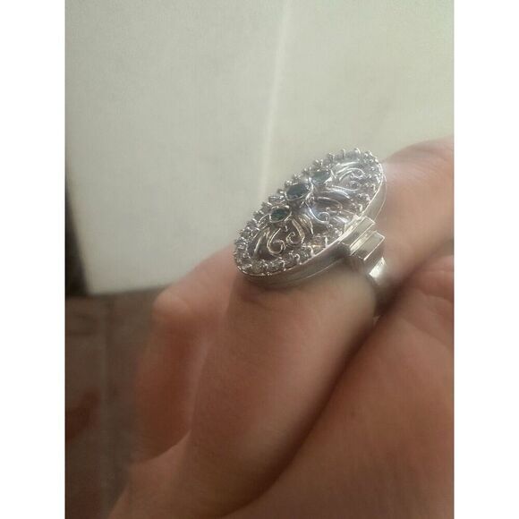 995 Pure Platinum Diamond & Fancy Blue Diamond Statement Ring Size 6.5 12.3 Gr - Picture 3 of 16